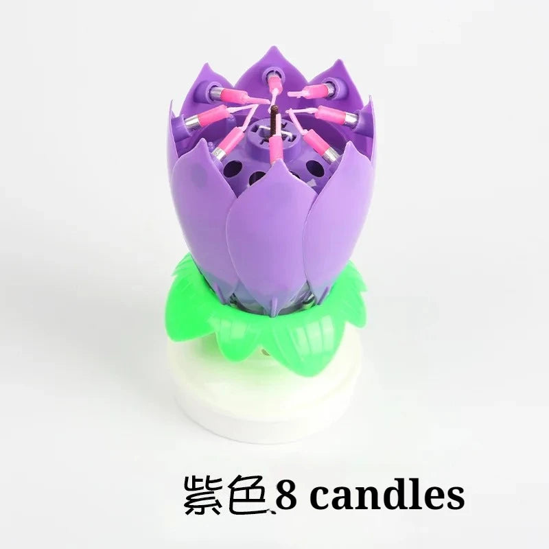Birthday Lotus Candle with Music & Rotating Flower Design