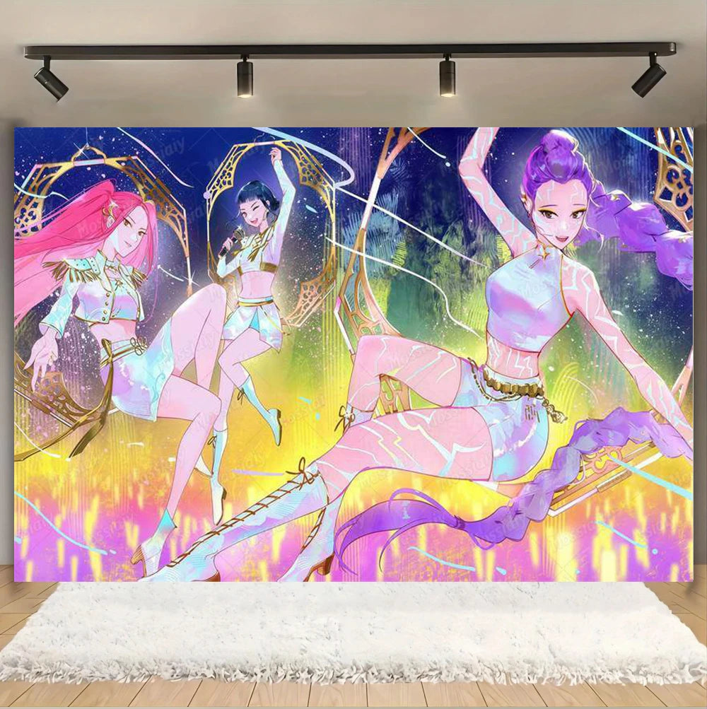 Kpop Theme Girl's Birthday Party Decoration Backdrop Pink Demons Kids Birthday Party Supplies Decor Banner Background Photo Prop