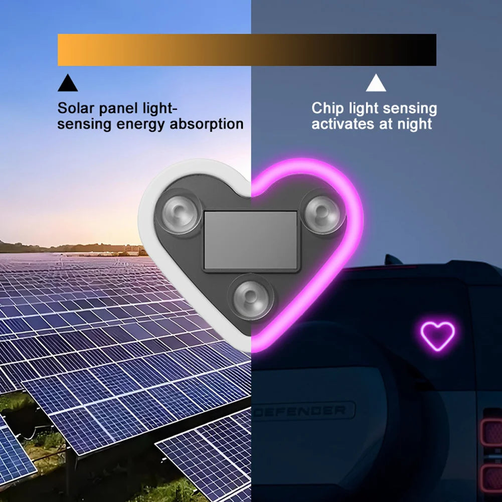 Solar-Powered Led Car Window Neon Lights - Heart-Shaped Rgb-Free Color-Changing Interior Wiring Free Atmosphere Light