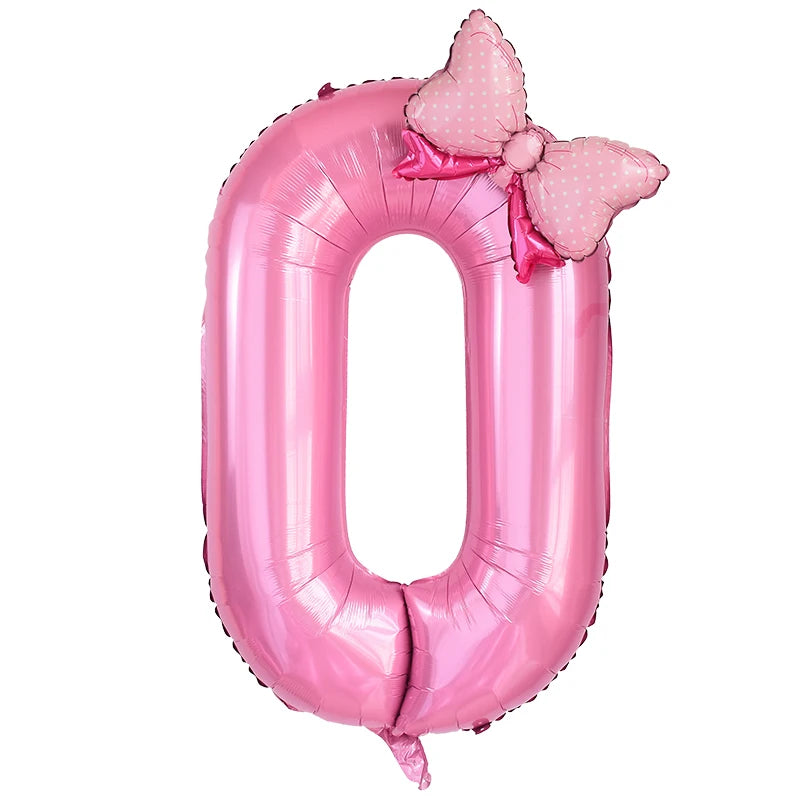 1Pc Large 40inch Number Pink Foil Balloon With Bow 1 2 3 4 5 6 7 8 9 For Kid Boys Girls Birthday Party Baby Shower Decorations