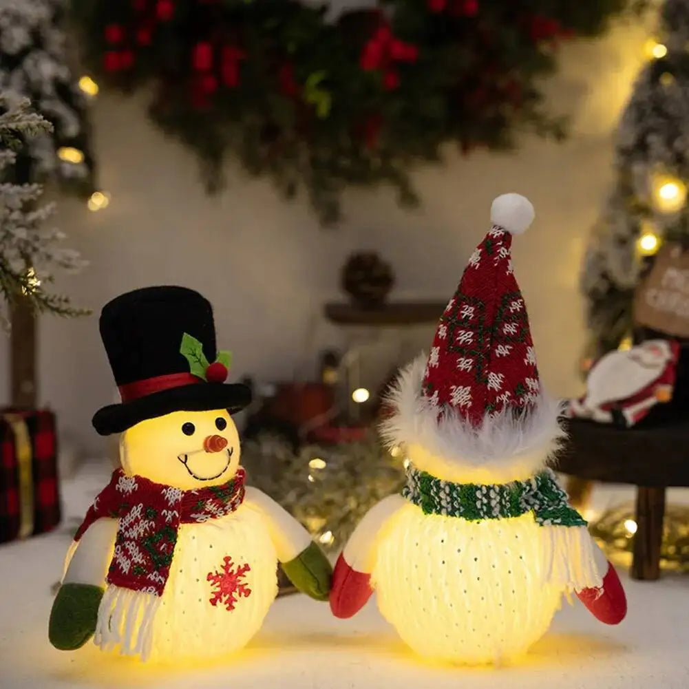 Christmas Glowing Snowman Figurine Xmas Snowflake Lighted Snowman Figurine Decorative Item Snowmen with Top Hat Christmas Gift