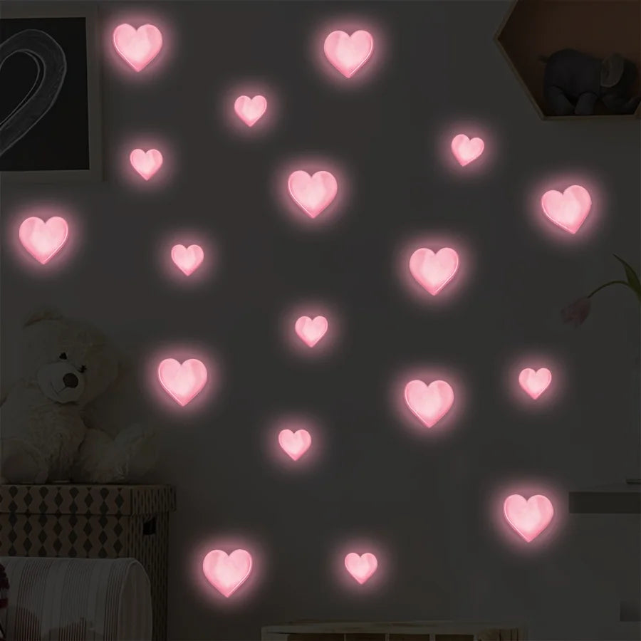 Pink Love Luminous Wall Stickers Glow in The Dark Love Heart DIY Wall Decals for Baby Room Nursery Home Romantic Decoration