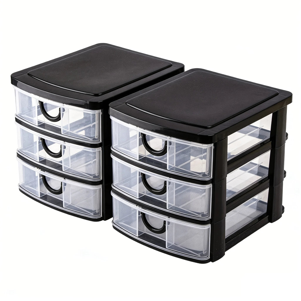 1/2Pack 3-Drawer Cosmetic Organizer Box with Transparent Drawers - Durable Plastic Cosmetic Storage Box  for Cosmetics, Bathroom