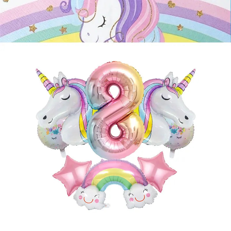 Unicorn Girls Birthday Decoration Party Supplies Unicorn Theme Tableware Set Cup Plate Balloon Banner Gift  for Kids Party Favor