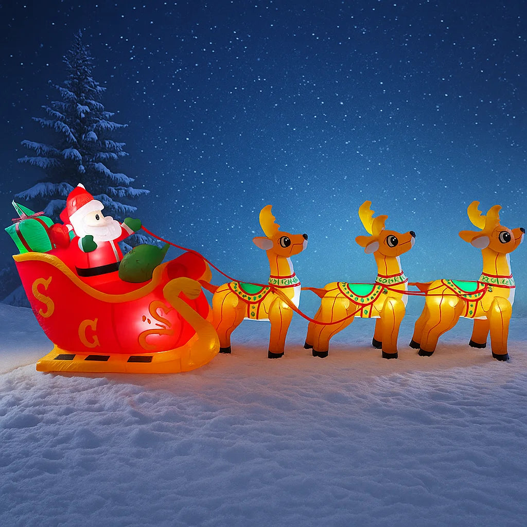3.6M/12FT Santa Claus Reindeer Sleigh Christmas Decorations Home Inflatable Toys with LED Lights Yard Xmas Party Diy Decor