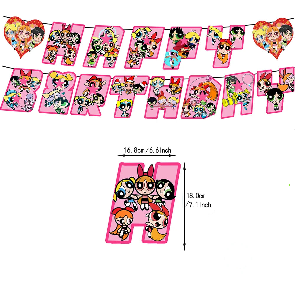 Cartoon Powerpuff Girls 1-9th Birthday Party Balloon Decoration Kit Number Foil Balloon Cake Topper Baby Shower Favors Globos