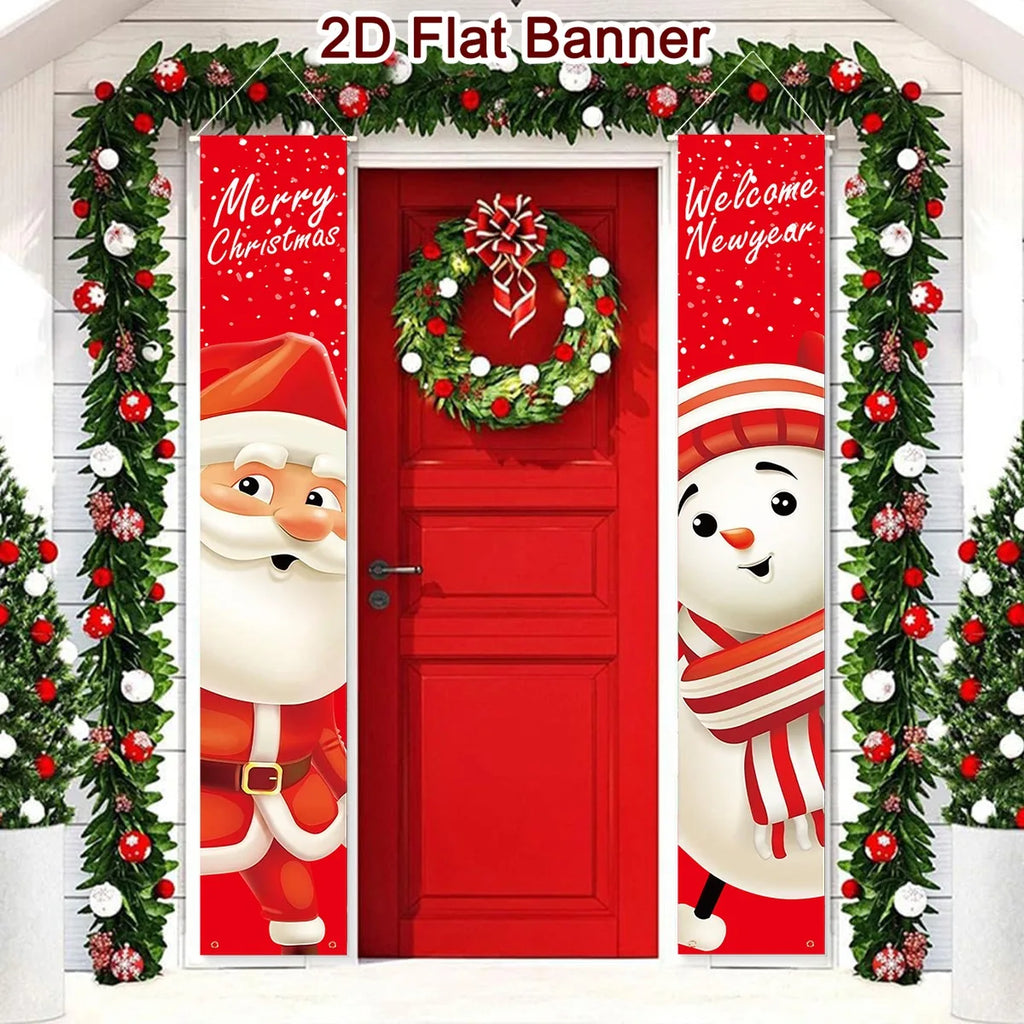 Merry Christmas Door Banner Decoration 2025 Christmas Decor for Home Xmas Hanging Ornaments Navidad Noel Gifts New Year 2026