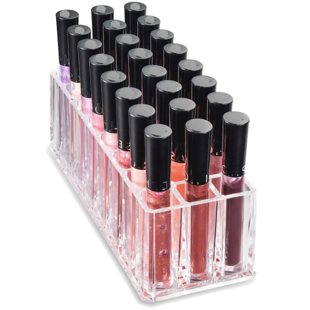Acrylic Lip Gloss Holder Organizer, Lipstick Holder, 24 Slots Makeup Lip Gloss Lipstick Brushes Storage Display Case