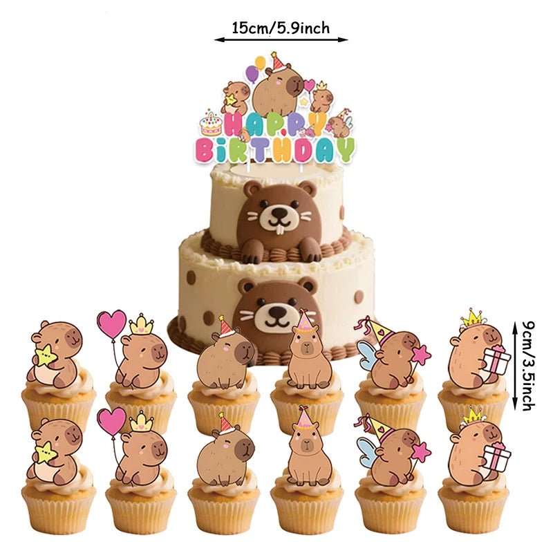 Capybara Cake Topper Cute Animal Cupcake Decorations For Happy Birthday Capybara Theme Shower Party Supplies Set