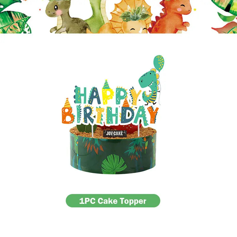 Dinosaur Birthday Decoration Party Supplies Set Cup Plate Tablecloth Dinosaur Balloons Happy Banner Cake Topper for Kids Favors