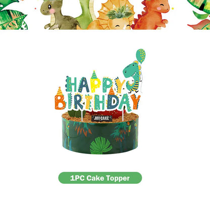 Dinosaur Birthday Decoration Party Supplies Set Cup Plate Tablecloth Dinosaur Balloons Happy Banner Cake Topper for Kids Favors