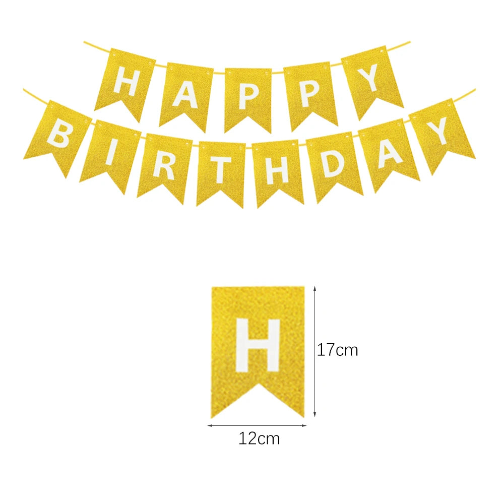 Happy Birthday Banners Gold Pink Letters Flag Banner Hanging Ornament Spiral Decoration for Kids Birthday Party Decor Supplies
