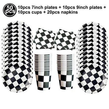 Racing Car Tire & Checkered Flag Cupcake Toppers