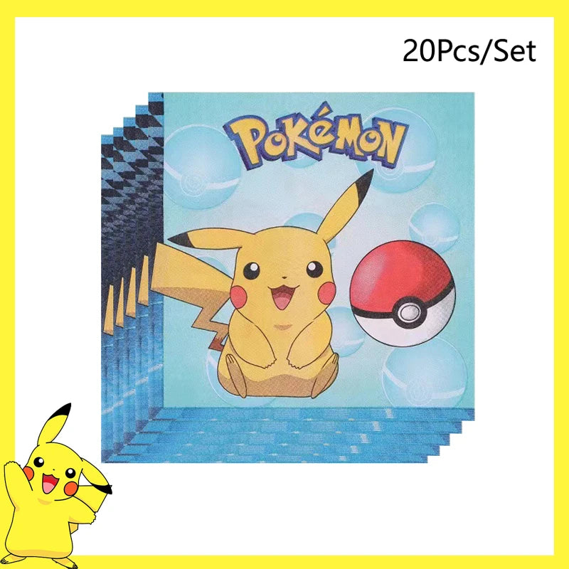 Pokemon Birthday Party Decoration Pikachu Disposable Tableware Cup Napkin Plate Tablecloth Baby Shower Cake Topper Flag Balloons