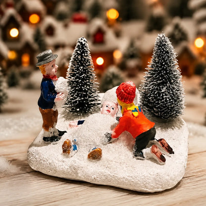 Kids Playing in the Snow — Christmas Village Figurine
