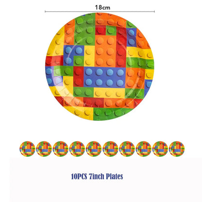 Kids Building Blocks Birthday Party Decoration Colorful Building Block Theme Party Supplies Kit Plates Cups Napkins Straw Ballon
