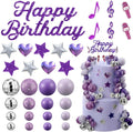 Complete K-Pop Party Cake Topper: Purple Disco Balls, Mic, Hearts & “Happy Birthday” – Music Theme Decor