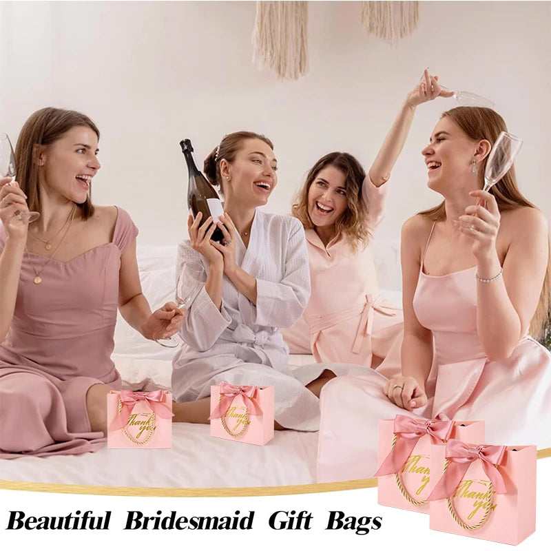 20/30/50pcs Thank You Gift Bags Reusable Paper Party Bags with Handles Gold Bow Ribbon Mini Pink Party Favor Bags for Birthday