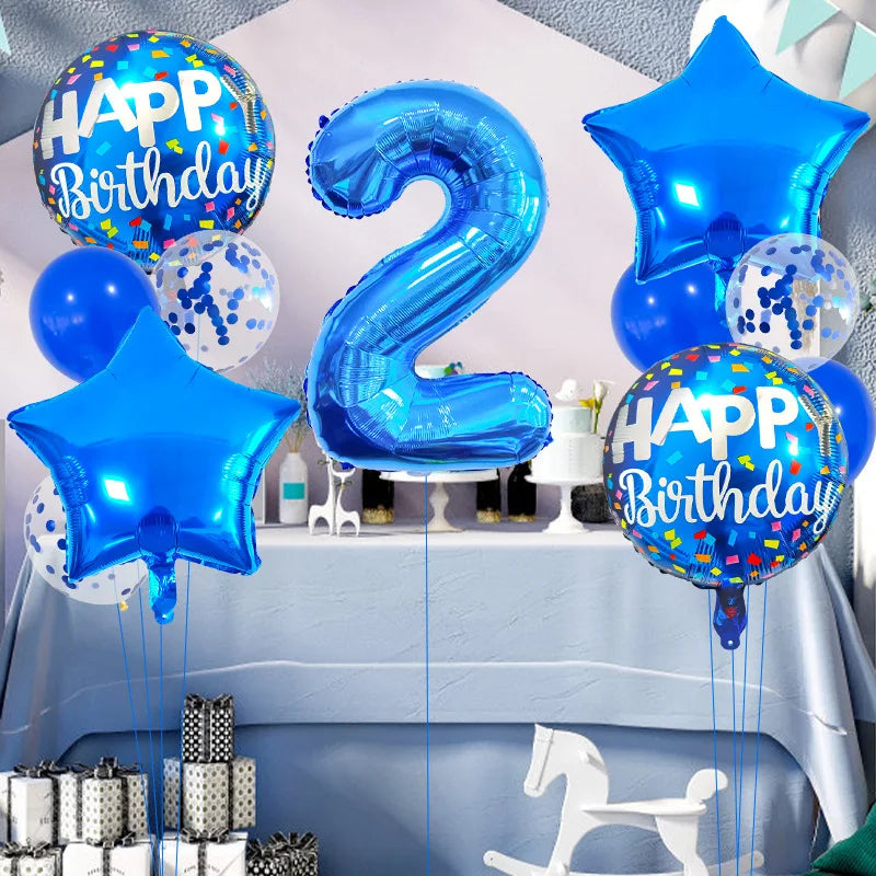 13PCS 32-Inch Blue Number Foil Balloons - Easy to Use, Perfect for Birthdays, Celebrations & Themed Party Decor