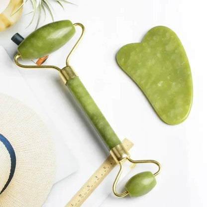 Natural jade roller massager, scraping board,foot massage roller,facial lifting and anti-wrinkle double-head scraping