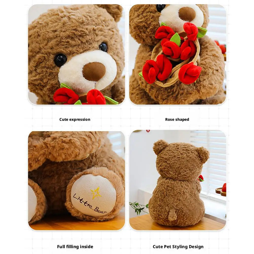 New Hot Sale Teddy Bear with Roses Plush Toy Soft Bear Stuffed Doll Romantic Gift for Lover Home Decor Girls Birthday Gift