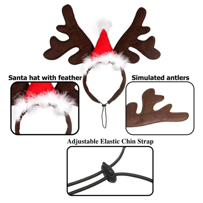 Christmas Decor Pet Headwear Party Cosplay Antlers Headbands Pet Essentials Xmas Hat Hair Hoops Dog Reindeer Hair Accessories