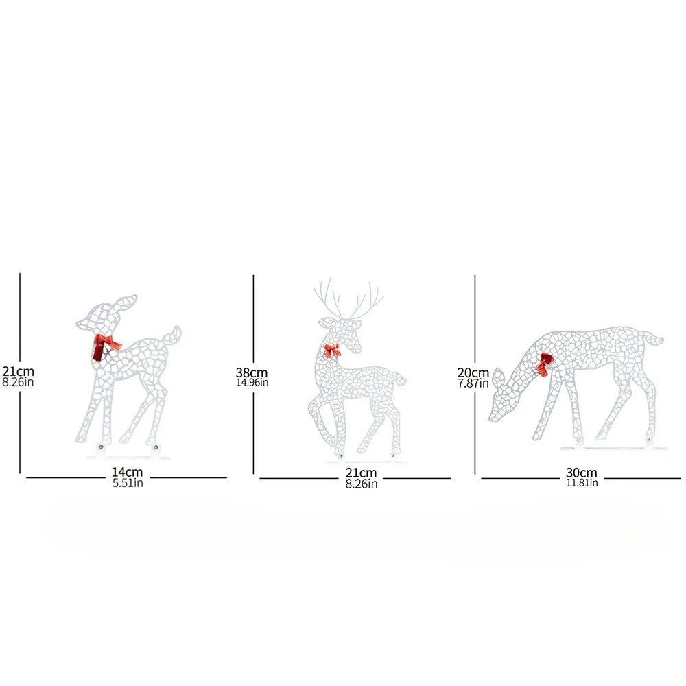 3 Pcs Elk Deer LED Light Glowing Glitter Reindeer Christmas Garden Decor Home Outdoor Lawn Yard New Year Ornament