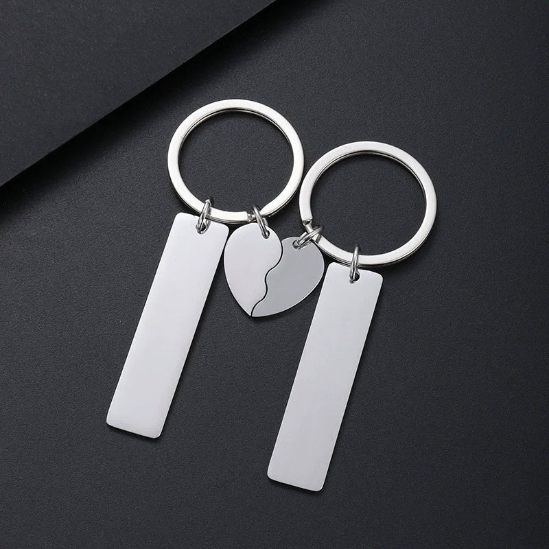 Stainless Steel Puzzle Keychain Blank For Engrave Metal Broken Keart Key Chain Couple Keychains Mirror polished 10pair