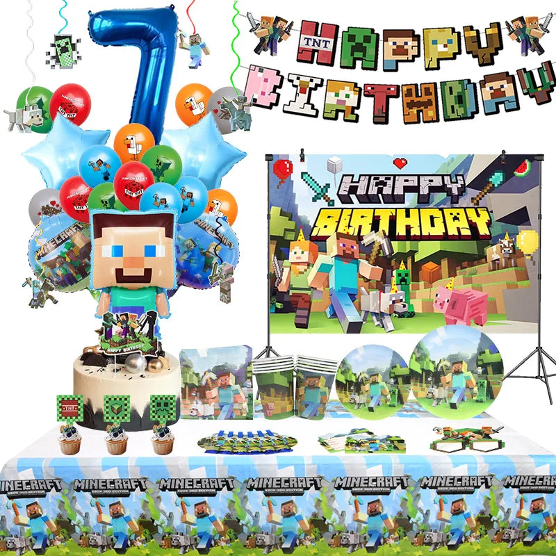 Cartoon Birthday Party Decoration Customizable Birthday New Set Latex Balloon For Event Supplies Tablecloth Banner Backdrop