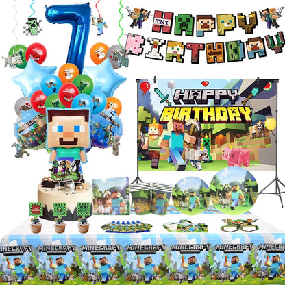 Cartoon Birthday Party Decoration Customizable Birthday New Set Latex Balloon For Event Supplies Tablecloth Banner Backdrop