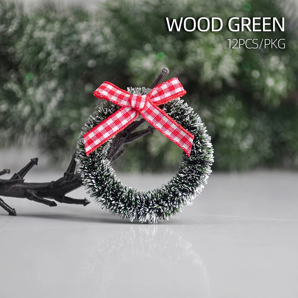 12pcs Christmas Garland with Bow Xmas Vine Ring Decoration Artificial Door Wreath Hanging Ornaments for Wedding Party Home Decor