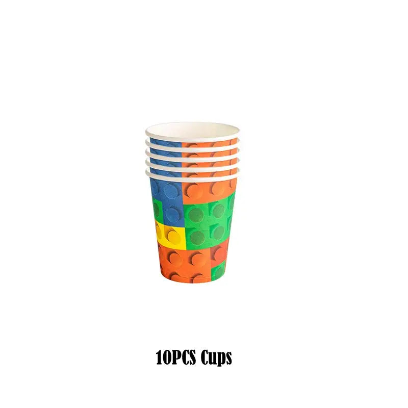 Kids Building Blocks Birthday Party Decoration Colorful Building Block Theme Party Supplies Kit Plates Cups Napkins Straw Ballon