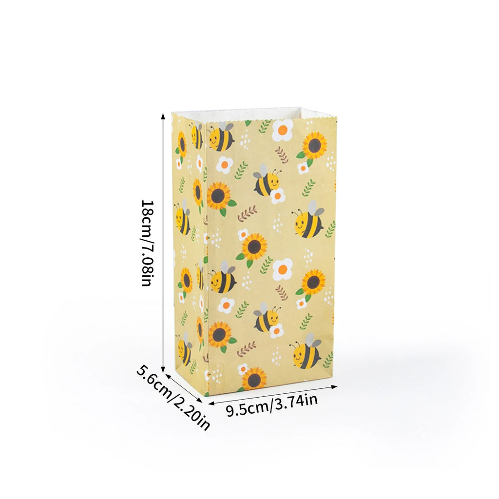 10/20pcs Yellow Bee Gift Bag Cute Bee Sunflower Print Paper Bags Birthday Party Packing Supplies Summer Party Candy Bag Kid Gift