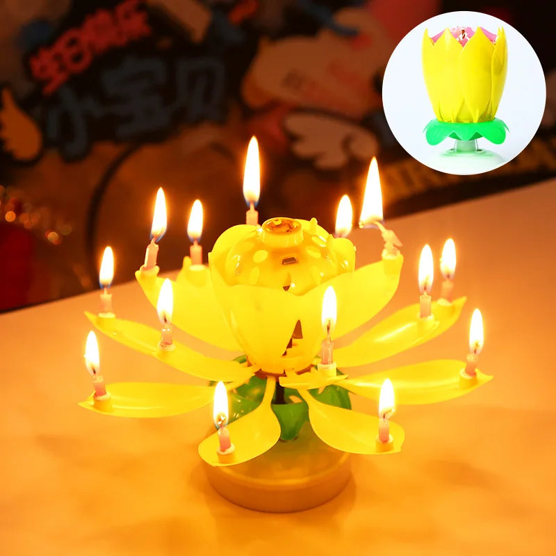 Birthday Lotus Candle with Music & Rotating Flower Design