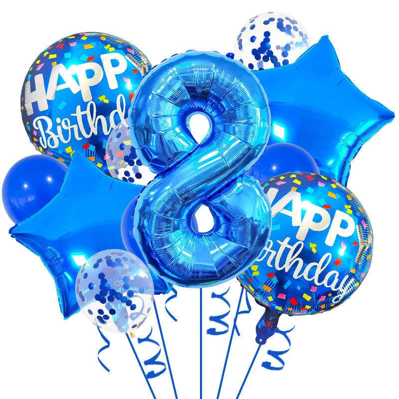 13PCS 32-Inch Blue Number Foil Balloons - Easy to Use, Perfect for Birthdays, Celebrations & Themed Party Decor