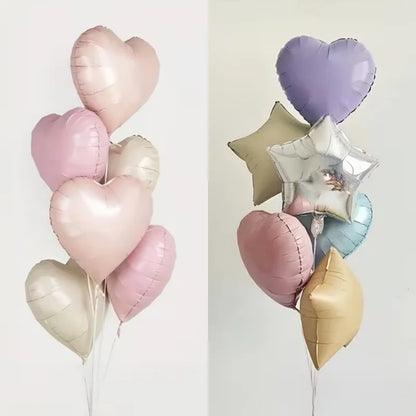 7Pcs 18" Cream Pink Heart Star Foil Balloons with Ribbon for Wedding, Birthday & Party Decor