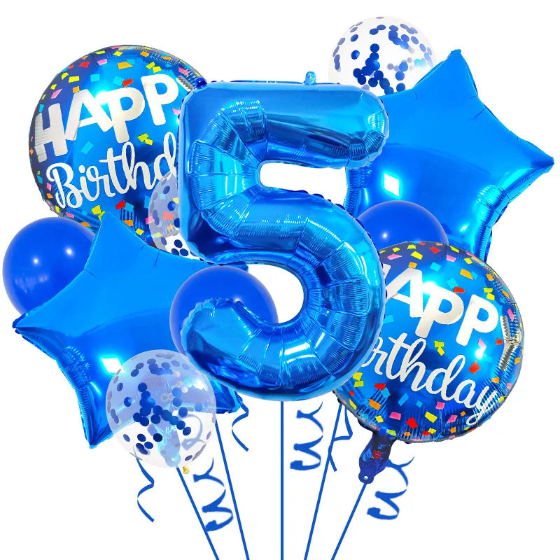 13PCS 32-Inch Blue Number Foil Balloons - Easy to Use, Perfect for Birthdays, Celebrations & Themed Party Decor