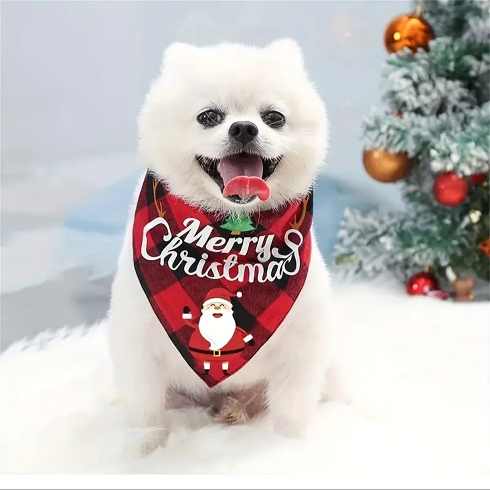 1/2pc Christmas Pet Triangle Scarf Dog Bandanas Saliva Towel For Holiday Party Decor Adjustab Scarf For Small & Large Sized Dogs