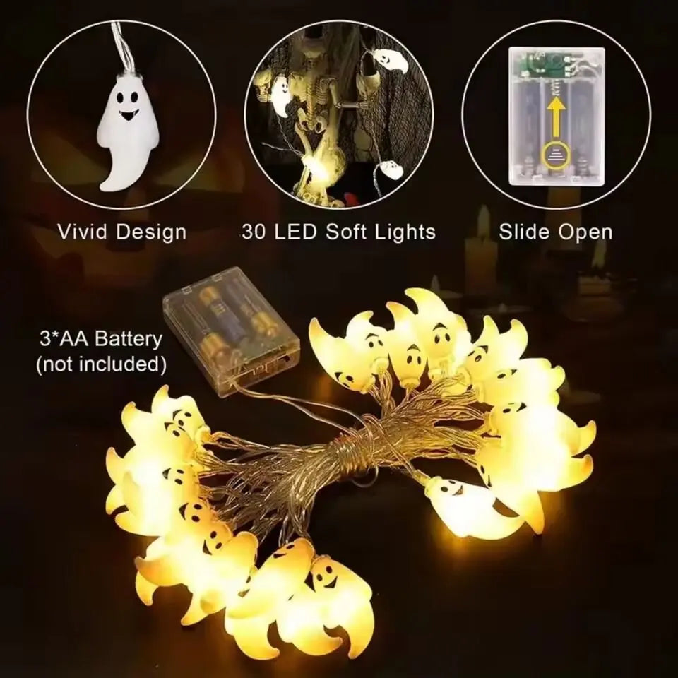 LED Halloween Ghost Light String Party Decoration, Ghosts Flashing and Lively Atmosphere Full of Energy