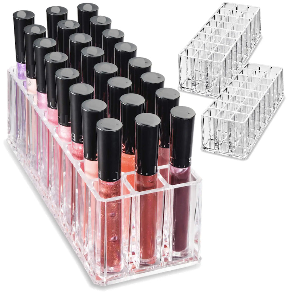 Acrylic Lip Gloss Holder Organizer, Lipstick Holder, 24 Slots Makeup Lip Gloss Lipstick Brushes Storage Display Case