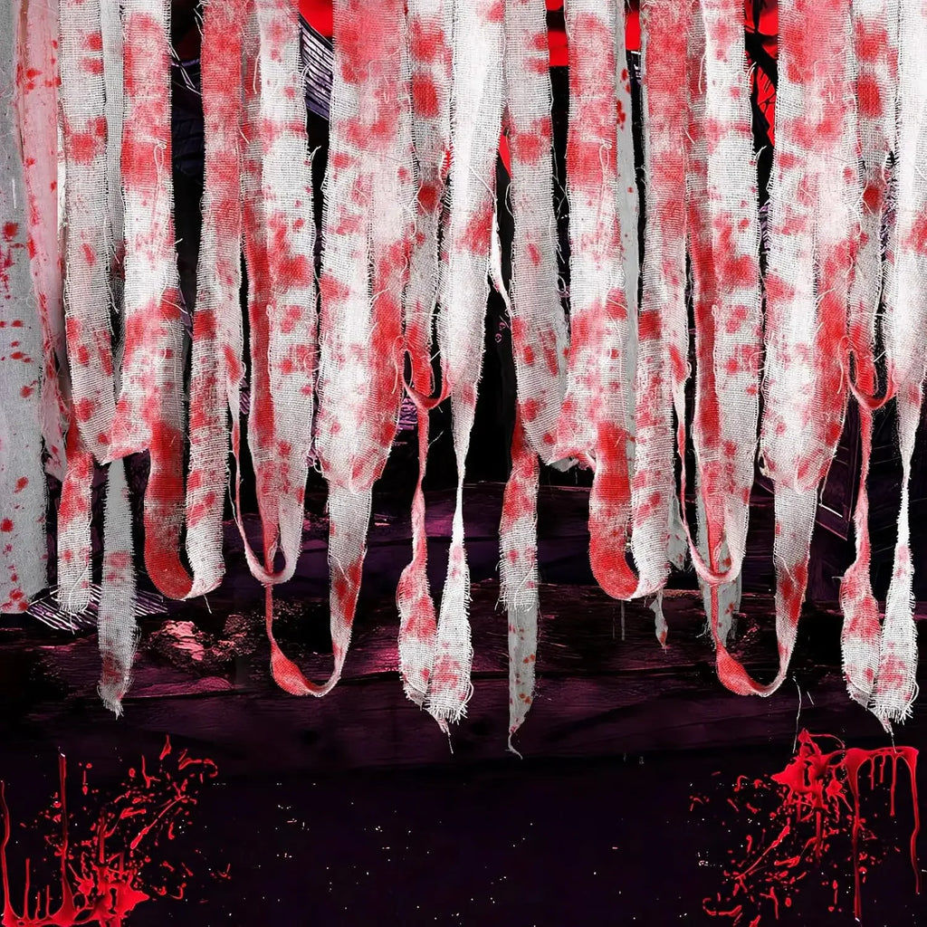 Halloween Bloody Crime Scene Tape Fake Blood Stained Gauze & Barrier Tape for Haunted House Decor