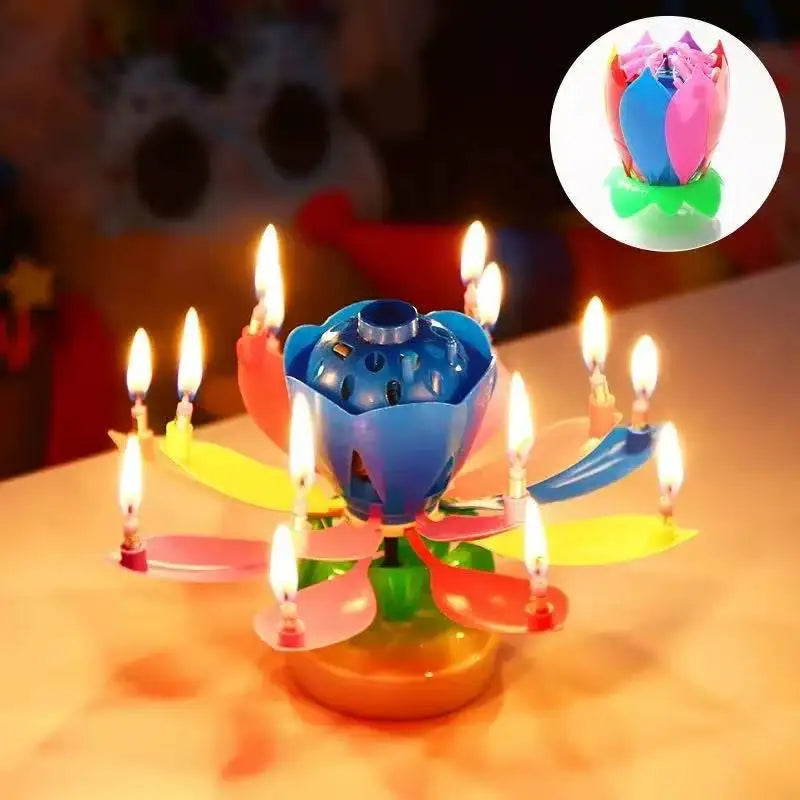 Birthday Lotus Candle, Rotating Music Flower Candle with Happy Birthday Song, Single/Double Layer Electronic Candle for Party