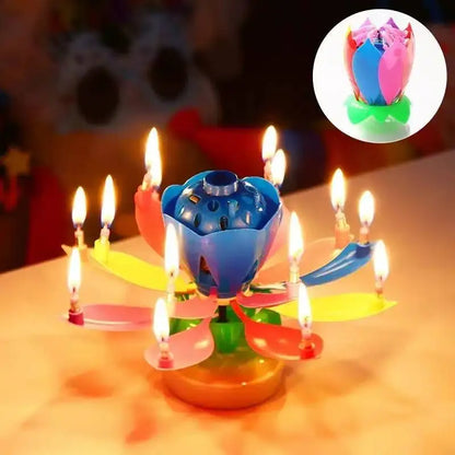 Birthday Lotus Candle with Music & Rotating Flower Design