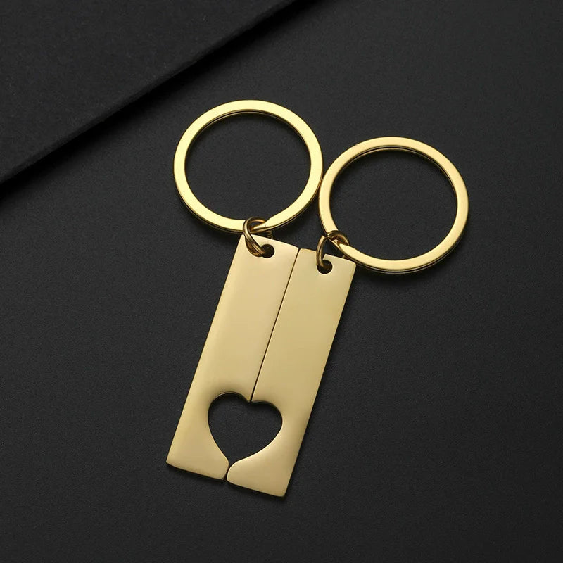 Stainless Steel Puzzle Keychain Blank For Engrave Metal Broken Keart Key Chain Couple Keychains Mirror polished 10pair