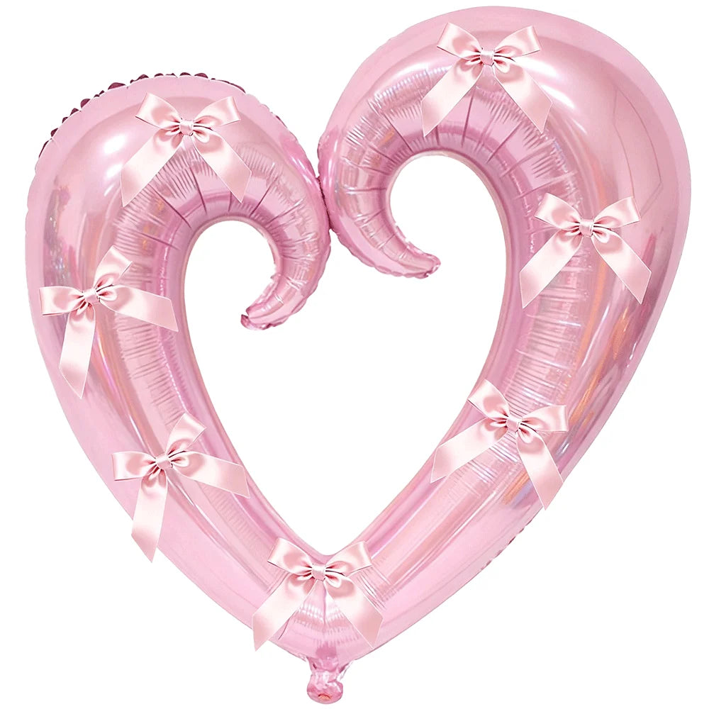 40inch Giant Heart-Shaped Foil Balloon with Pink Bows Multi-Colored for Valentine's Day Wedding Birthday Party Decor Photo Props