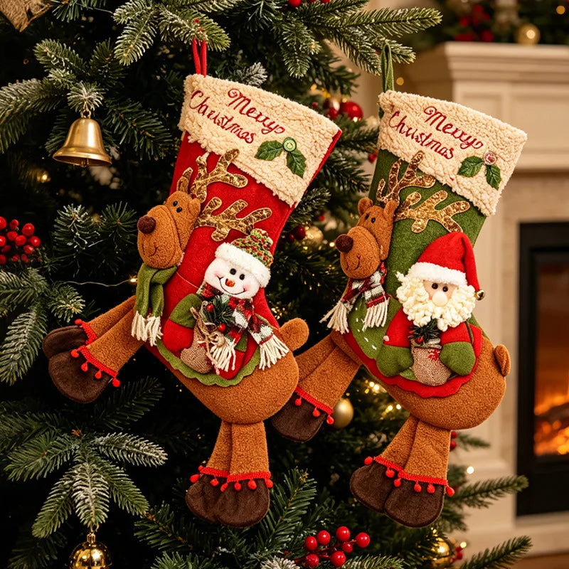 Christmas Stockings Cute Gifts Bag Plush With Elk Snowman Santa Claus Sock For Festival Home Xmas Tree Fireplace Decor Party