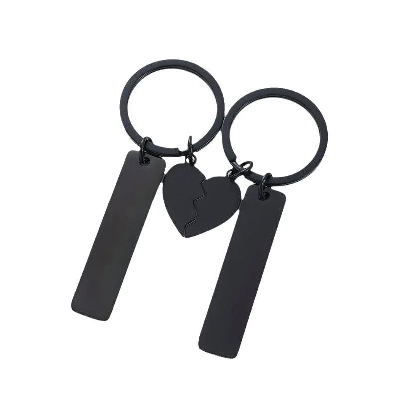 Stainless Steel Puzzle Keychain Blank For Engrave Metal Broken Keart Key Chain Couple Keychains Mirror polished 10pair