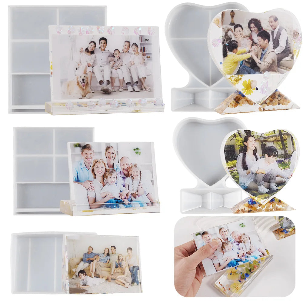Crystal heart photo frame silicone mold, handmade DIY jewelry heart photo frame epoxy resin mold, mirror decoration tool