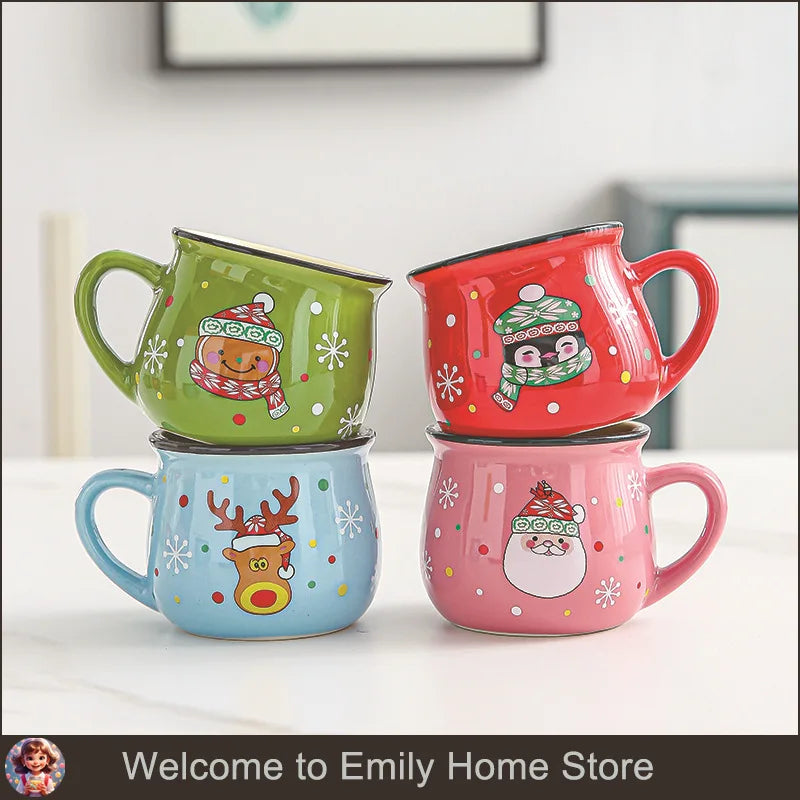 Christmas Mug Ceramic Cartoon Santa Mousse Cup Coffee Cup For Office Home Baking Dessert Breakfast Milk Mug For Kids Xmas Gift