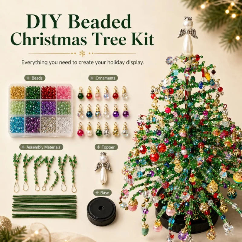 Handmade DIY Beaded Christmas Tree Making Kit Mini Crystal Bead Christmas Tree Desktop Decor Christmas DIY Craft Supplies Creati